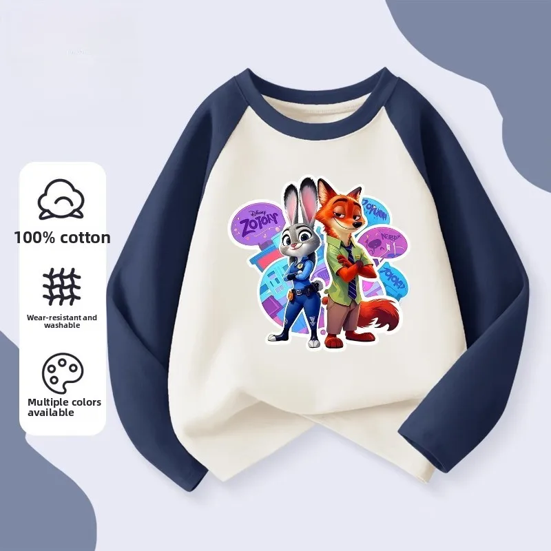 

Nick & Judy Kids Long Sleeve Top, Cartoon Fox & Rabbit Patchwork Loose Fit Shirt for Big Children Spring Wear