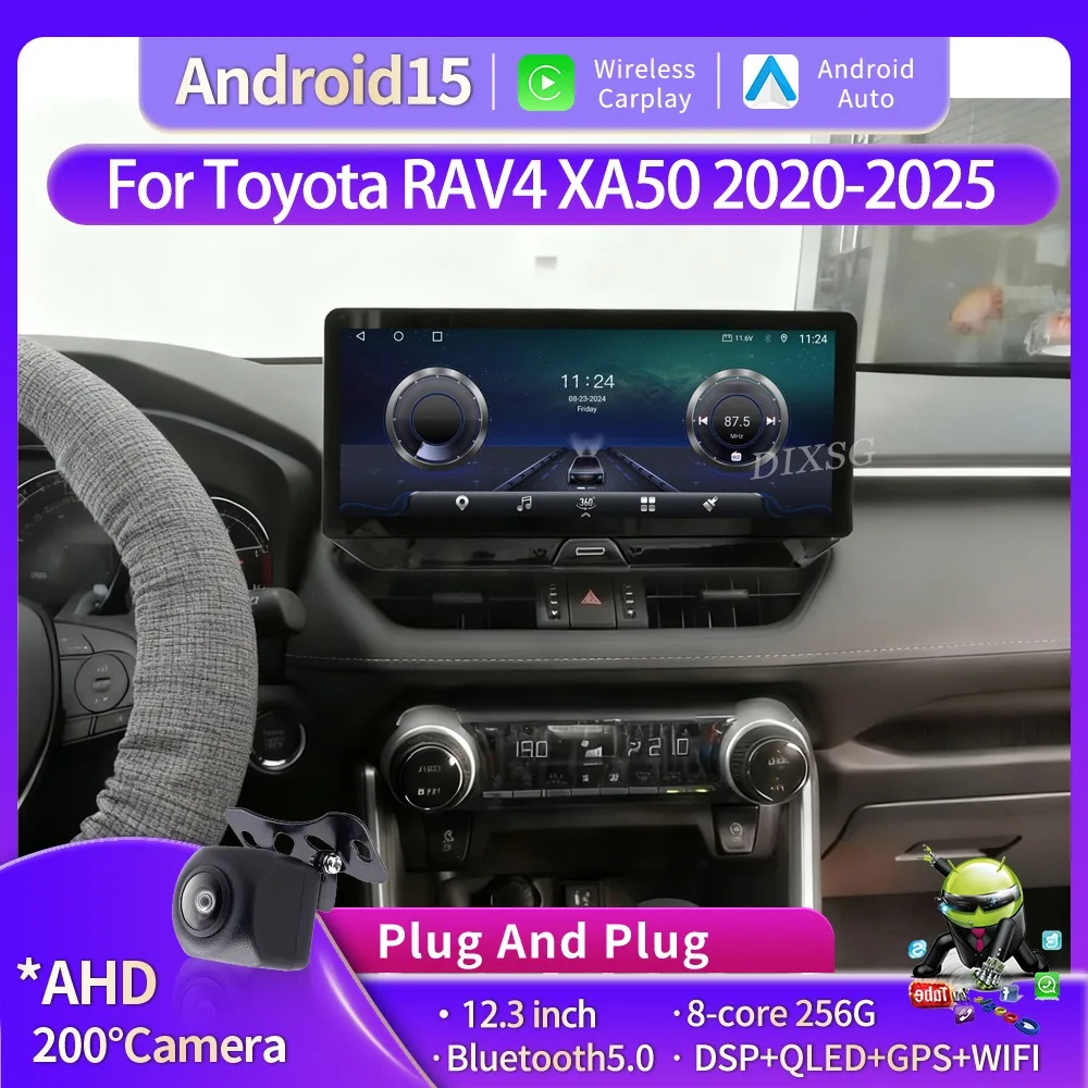 12.3'' Android 15 For Toyota RAV4 XA50 2020-2025 Car Multimedia Player 2din Wireless Carplay BT GPS Navigation Head Unit DSP 4G