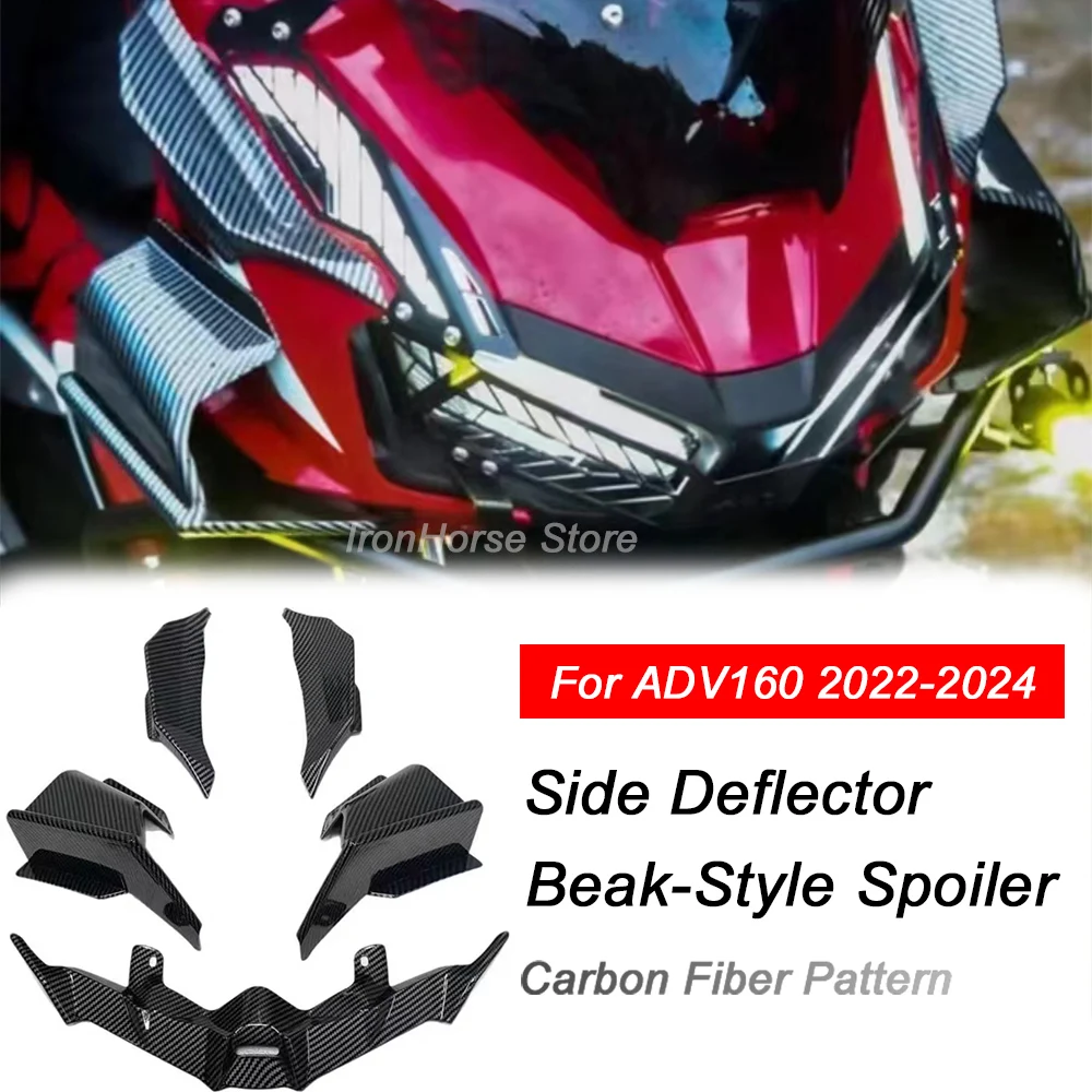 Spoiler Model Paruh untuk Honda ADV160, Penutup Alis Lampu Depan, Spoiler Samping, Aksesoris Modifikasi Motor Pola Serat Karbon