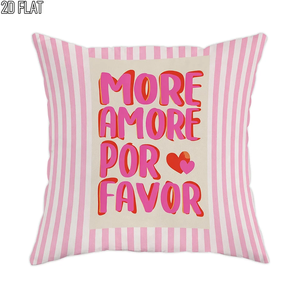 1pc More Amore Por Favor Pink Stripe Throw Pillow Cover Romantic Home Decor