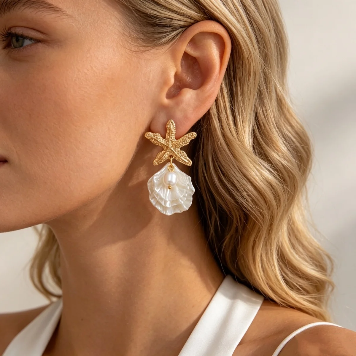 Bohemian Summer Vacation Starfish Acrylic Shell Drop Earrings For Women Men Beach Travel Sea Star Petal Earrings Party Jewelry