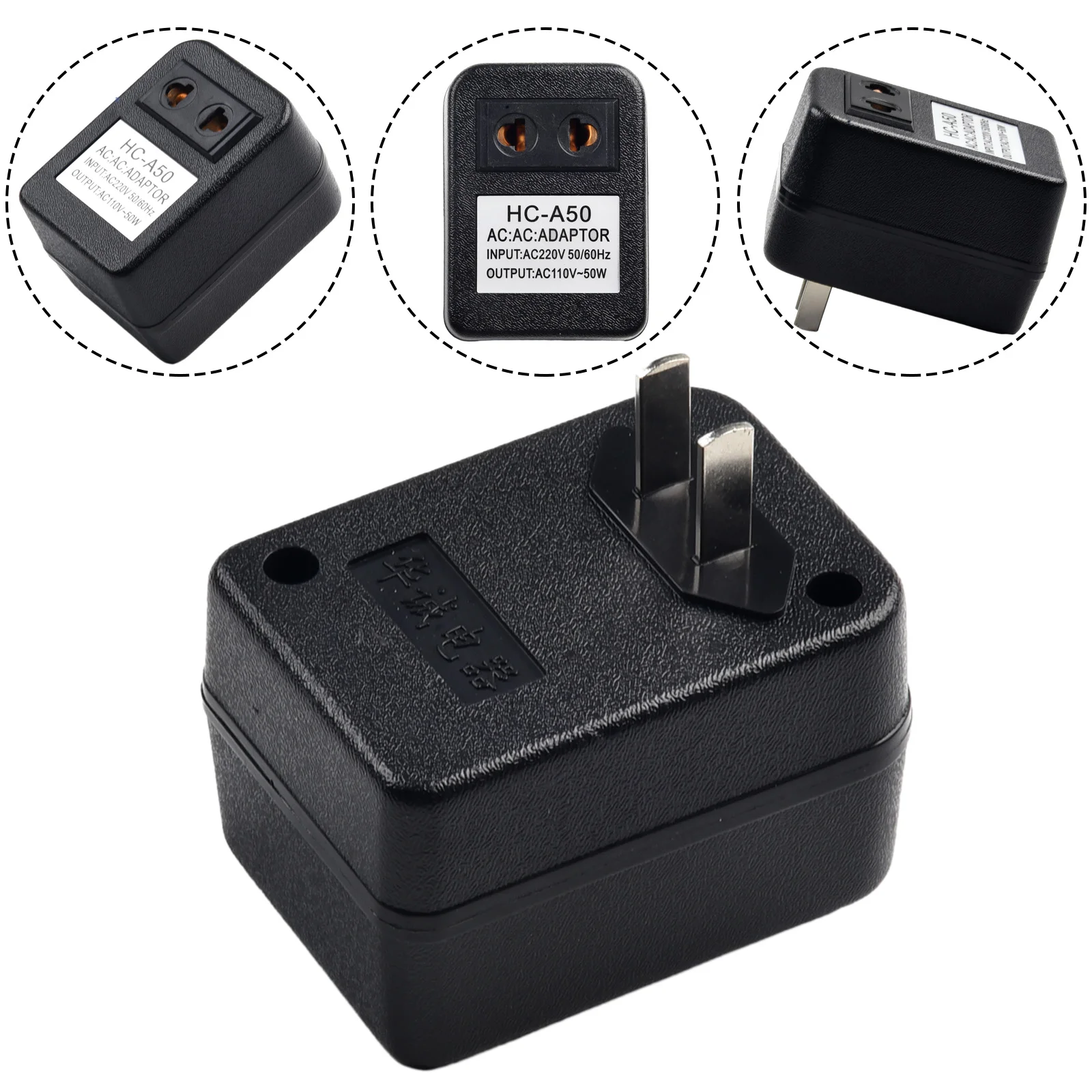 Travel Adapter StepDown Transformer 50W AC 220V to 110V Converter for International Voltage with Over Short Circuit Protection