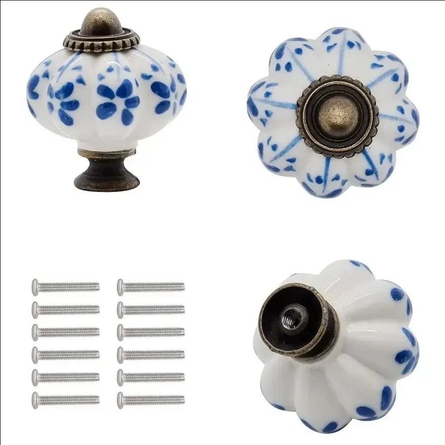 Pegangan pintu kabinet kamar anak-anak pegangan tarik keramik labu pola pedesaan pegangan pintu Retro Eropa