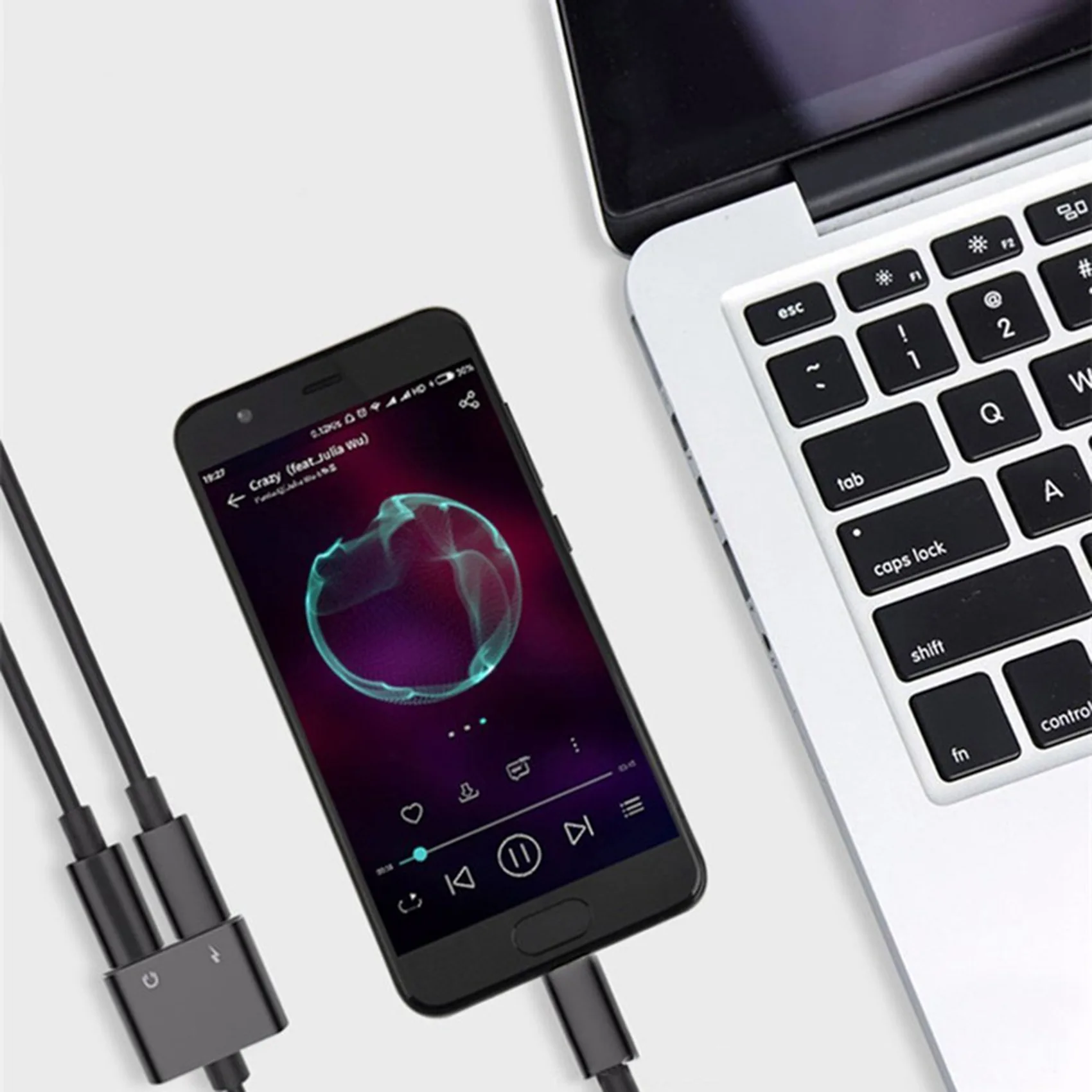 Superior-2X 2 In1 Type-C To 3.5Mm Headphone Jack Adaptor/Connector , Earphone Aux Audio & Charge Adaptor Black