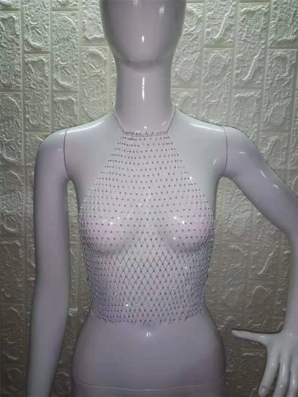 2023 ใหม่เสื้อกล้ามสายโลหะผู้หญิงตาข่าย Flash Diamond LBZ1126