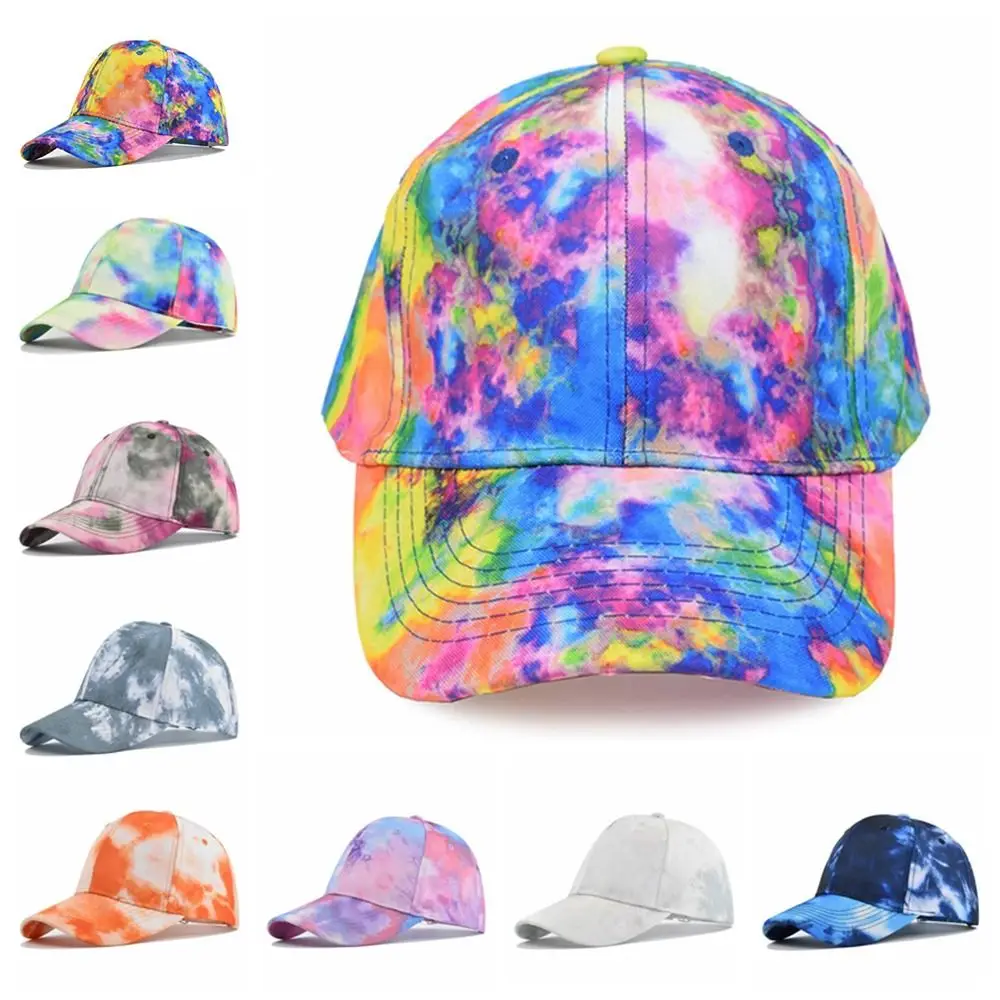 Fashion Cotton Baseball Cap Adjustable Tie Dye Print Peaked Cap Hip-hop Multicolor Sun Visor Hat Summer