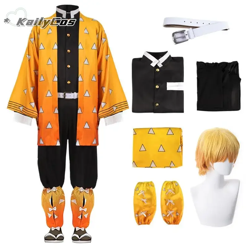 2025 New Anime Demon Slayer Kimetsu no Yaiba Agatsuma Zenitsu Cosplay Costume Women Kimono Uniform Halloween Christmas Party  AA