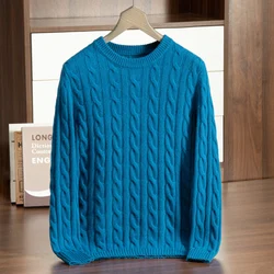 Class A 100% Pure Cashmere Sweater Men's Round Neck Pullover Casual Twisted Flower Knit Bottom Sweater Thick In Autumn Winter