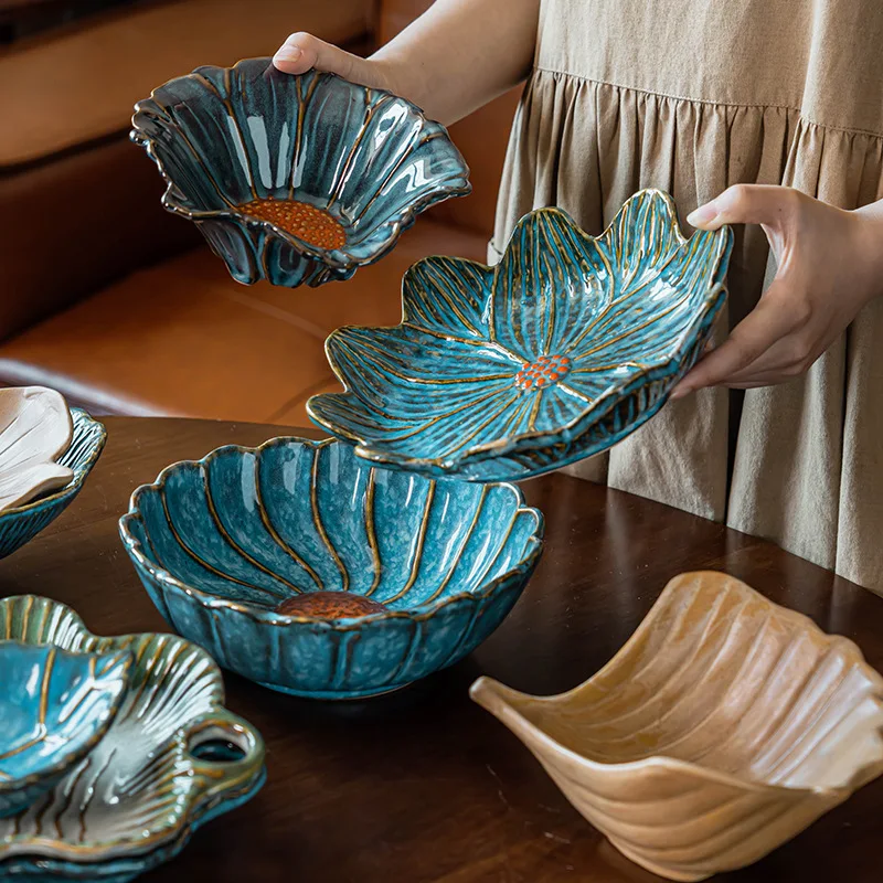YFY characteristic tableware, retro ceramic bowls, niche special-shaped bowls, large plates, exquisite binaural plates, bowls