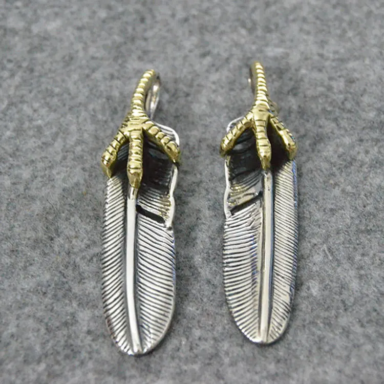Handmade Eagle Claw Sterling Silver Feather Pendant Thai Silver Necklace Pendant Combination Chain Vintage Accessories Pendant