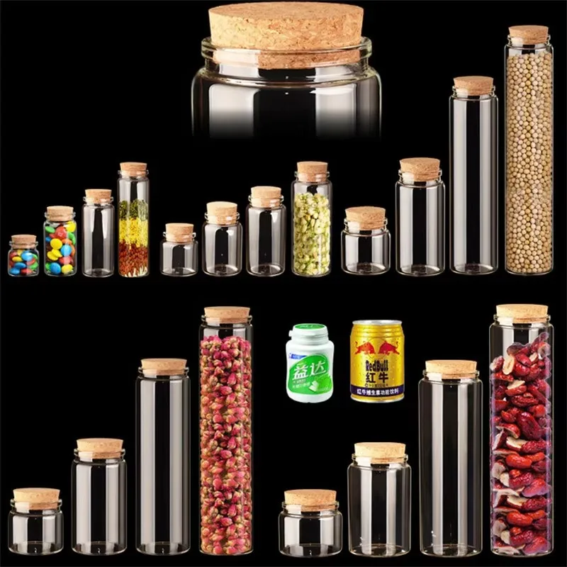 4pcs Dia78mm Eco-Friendly Feature Borosilicate Glass Food Spice Honey Jelly Jam Jar Kitchen Airtight Canisters Glass With Cork