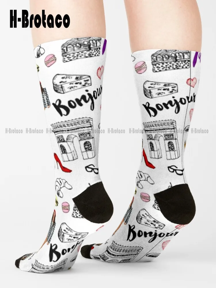 

Emily Love Paris Bonjour Socks High Socks Harajuku Retro Gd Hip Hop Cartoon Street Skateboard Socks Teen Youth Socks Casual Art