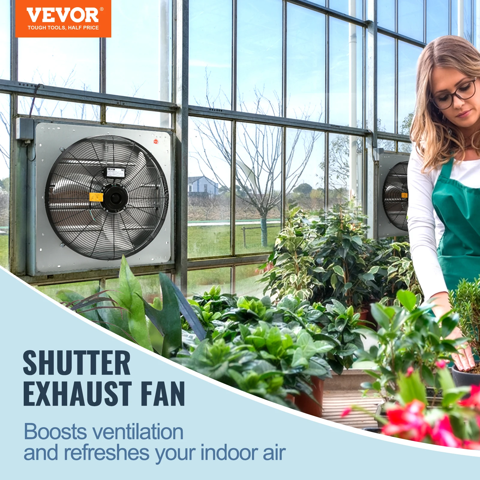 VEVOR Shutter Exhaust Fan Aluminum Wall Mount Attic Fan w/ AC-motor Ventilation Cooling for Greenhouses Garages Sheds Shops FCC