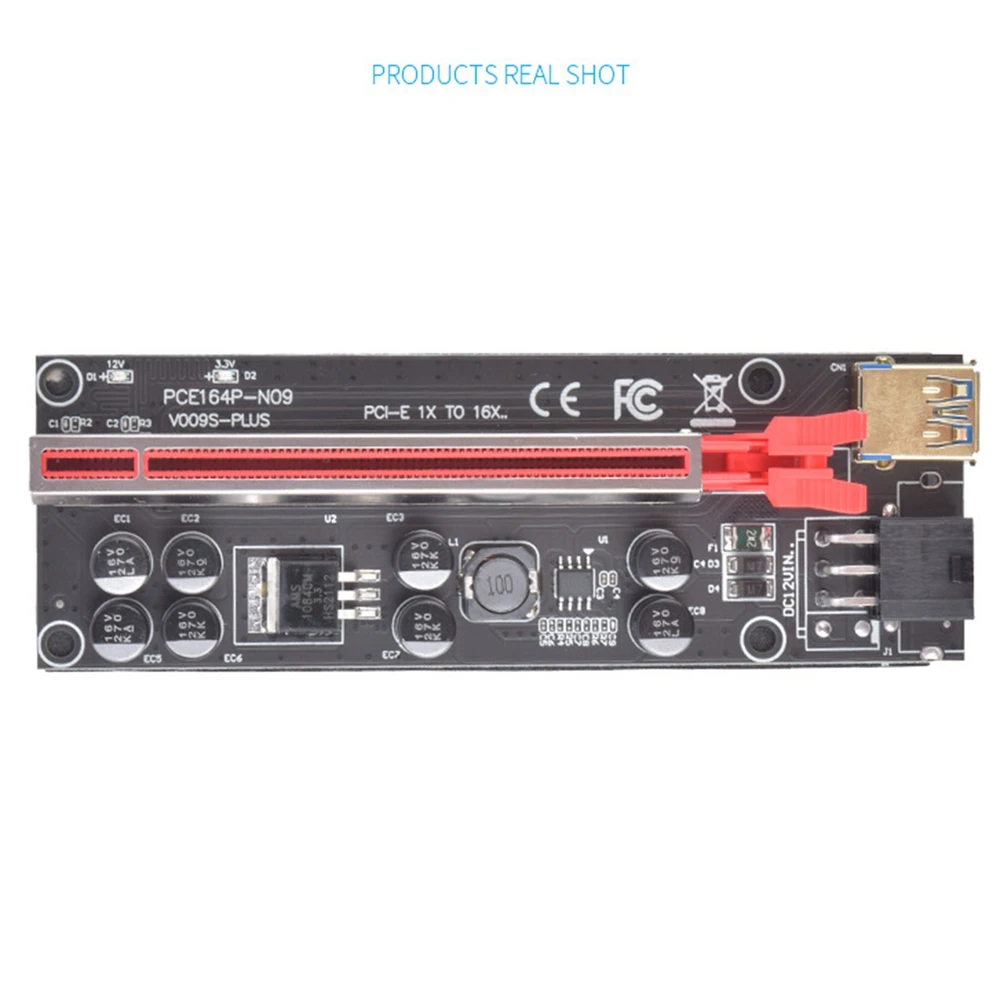 VER009S-PLUS PCI-E Riser Card, 1X a 16X, 8 Capacitores Sólidos