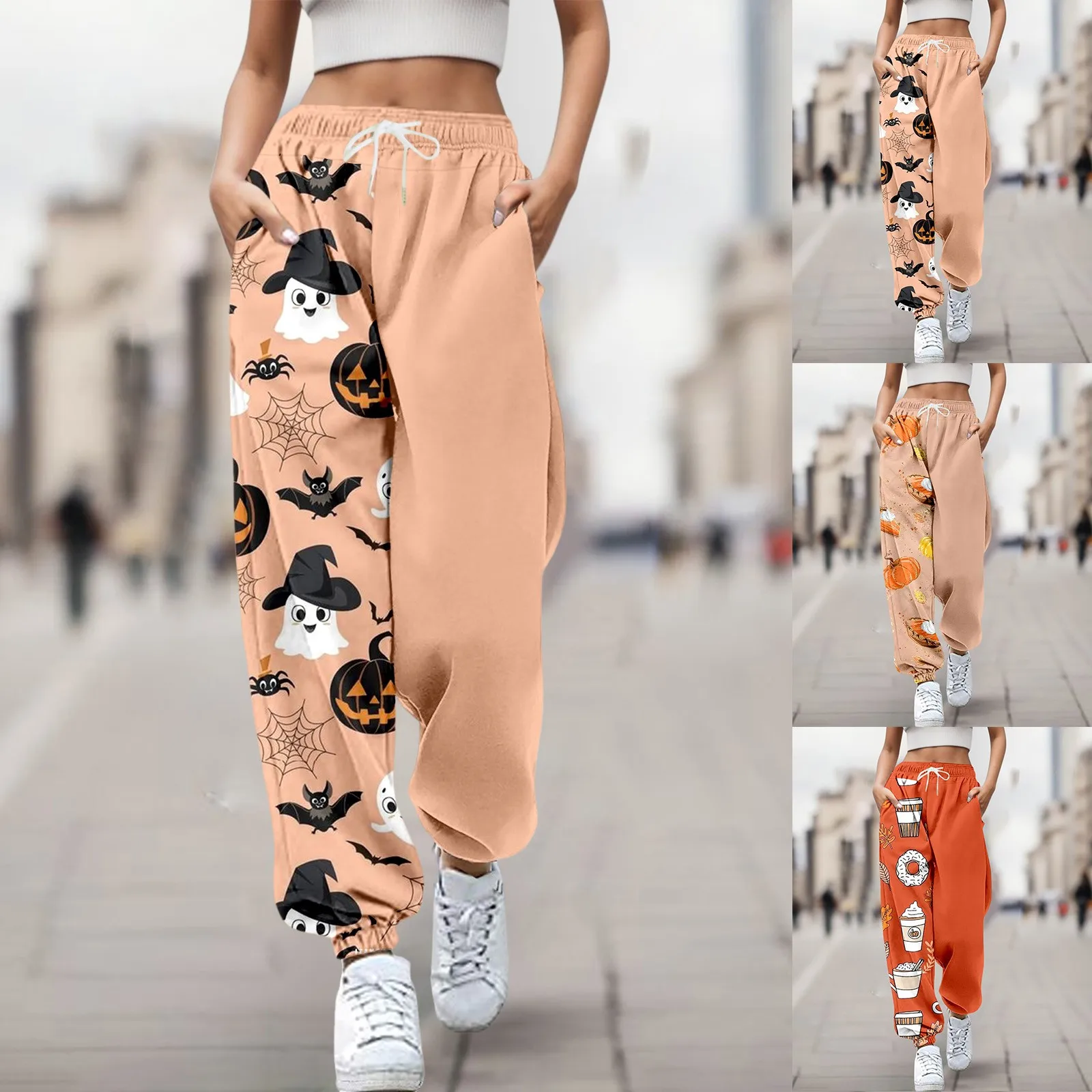 Womens Jogger Pants Loose Long Pants Fashion Halloween Cat Printed Trousers Autumn Winter Baggy Fit Harajuku Kawaii Sweatpants