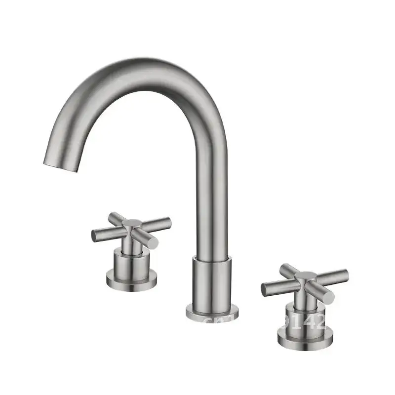 

Free Faucet Bathroom WashBasin Dual Tap Solid 304 STAINLESS STEEL Faucet Handles Lead Set Basin Holes Tap Mixer Bathtub Sink 3
