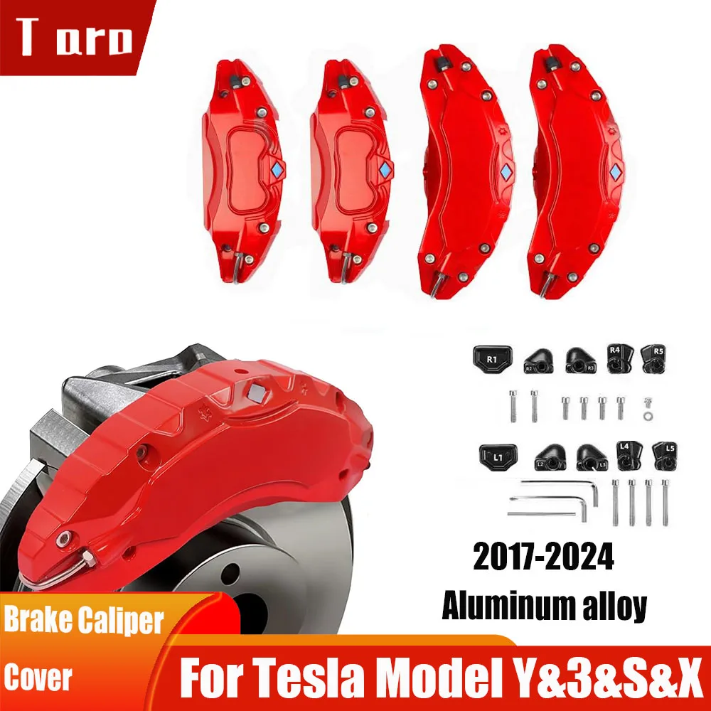 

Caliper Covers Set of 4 Compatible with Tesla Model 3 Highland 2024,18 Inch 19 Inch Wheel Hub Size Red Brake Caliper Covers