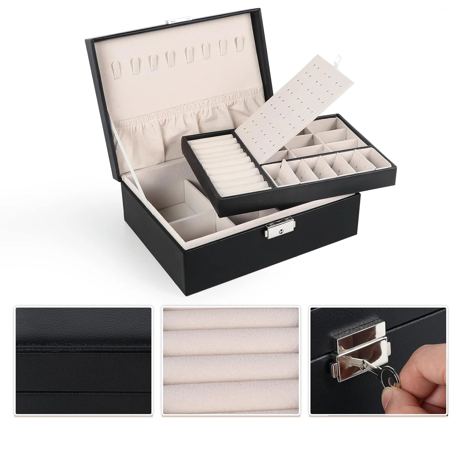 Double layered lock bead treasure box, jewelry box, earrings and earrings storage box, necklace ring box, jewelry box, bracelet