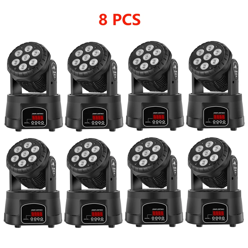 

8PCS LED 7x10W Mini Moving Head Light RGBW 4IN1 Professional Stage Effect DMX Wash Light For DJ Disco Music Party Dance Club