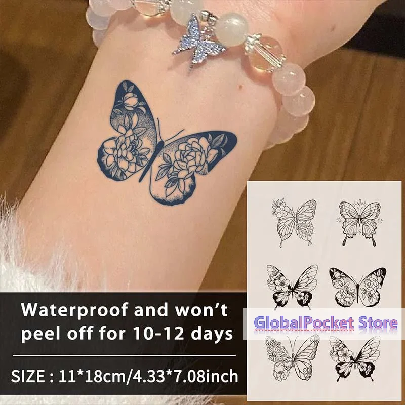 6Pcs Realistic Black Butterfly Temporary Tattoo Sticker, Applicable For Finger, Wrist, Shoulder, Neck, Collarbone And Body