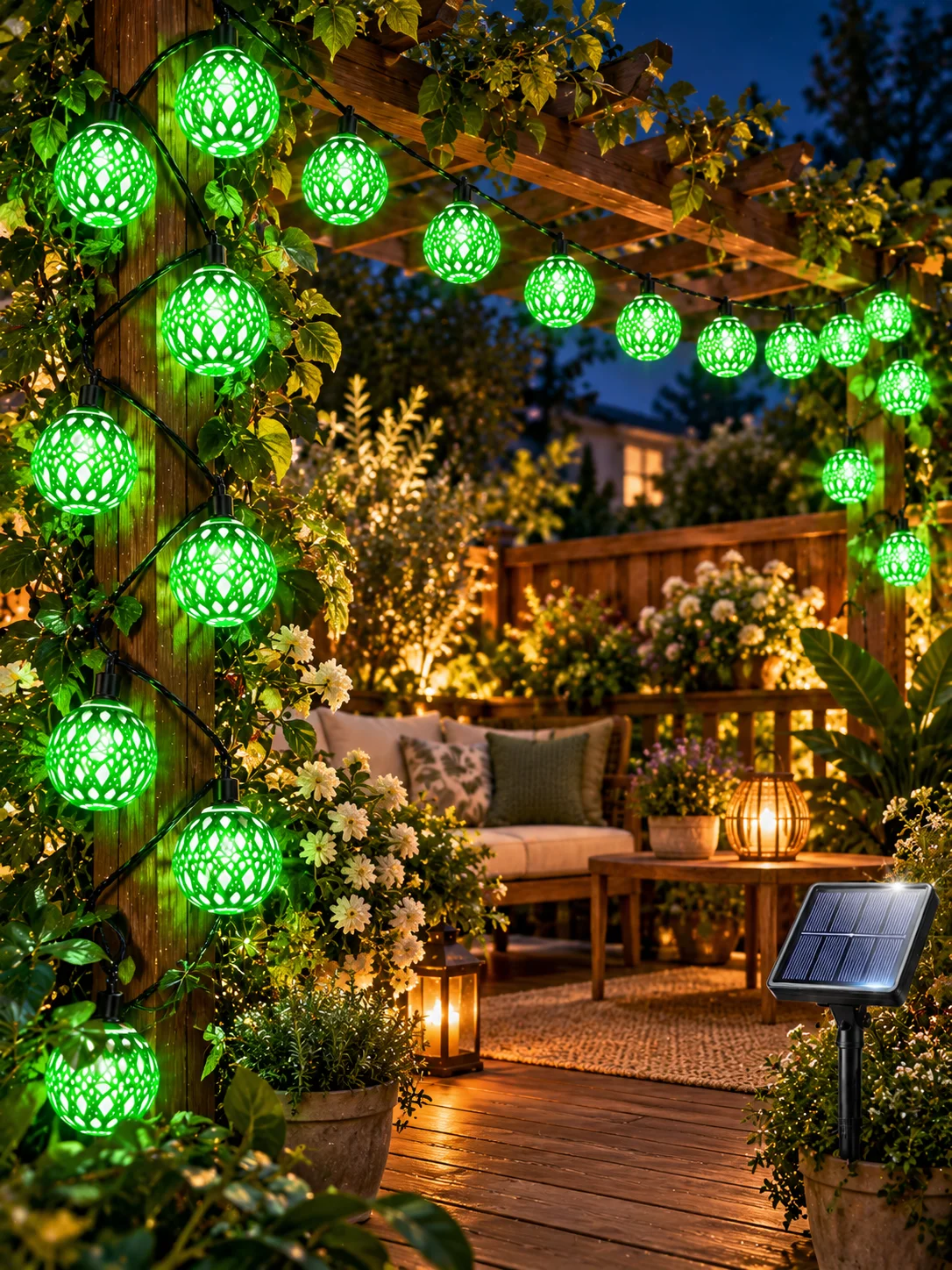 Boho Moroccan Lattice Ball String Lights Hollow Globe LED Garland for Ramadan Eid Courtyard Gazebo Terrace Cafe Party Home Decor