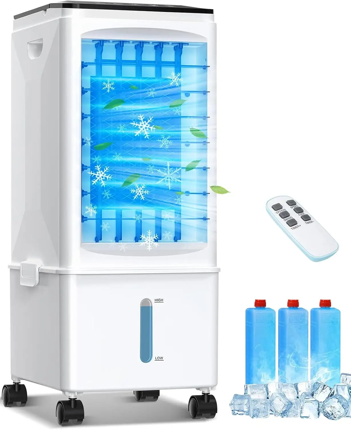 Portable Air Conditioner with 9.5L Reservoir, Fast Cooling, Quiet Evaporative Cooler, Remote Control, 3 Speeds for Room Office
