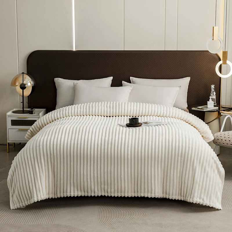 King Queen Striped Bed Blanket Fleece Throw Blanket for Couch, Fuzzy Blankets for All Season, Shaggy Blanket For Home