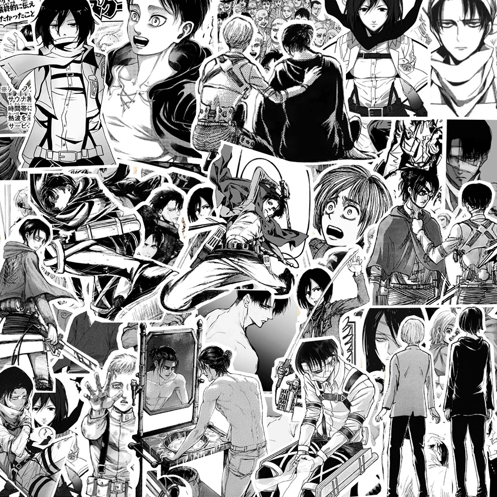 10/30/70PCS Attack On Titan Anime Stickers Black White Cartoon Decals Decoration DIY Laptop Suitcase Cool Classic Manga Sticker