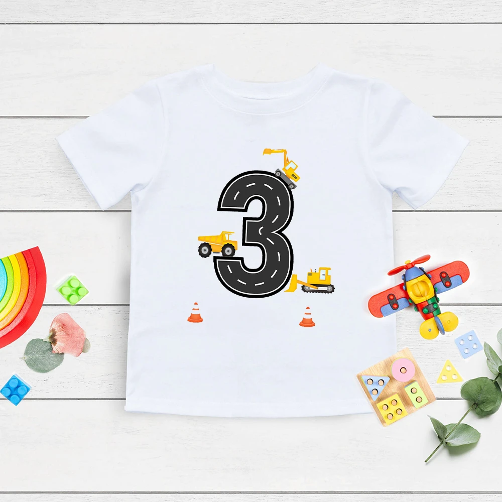 Personalized Construction Birthday Shirt Boy Clothes Custom Name Kid Vehicle Cotton Tshirt Birthday Party Gift Children Shirts