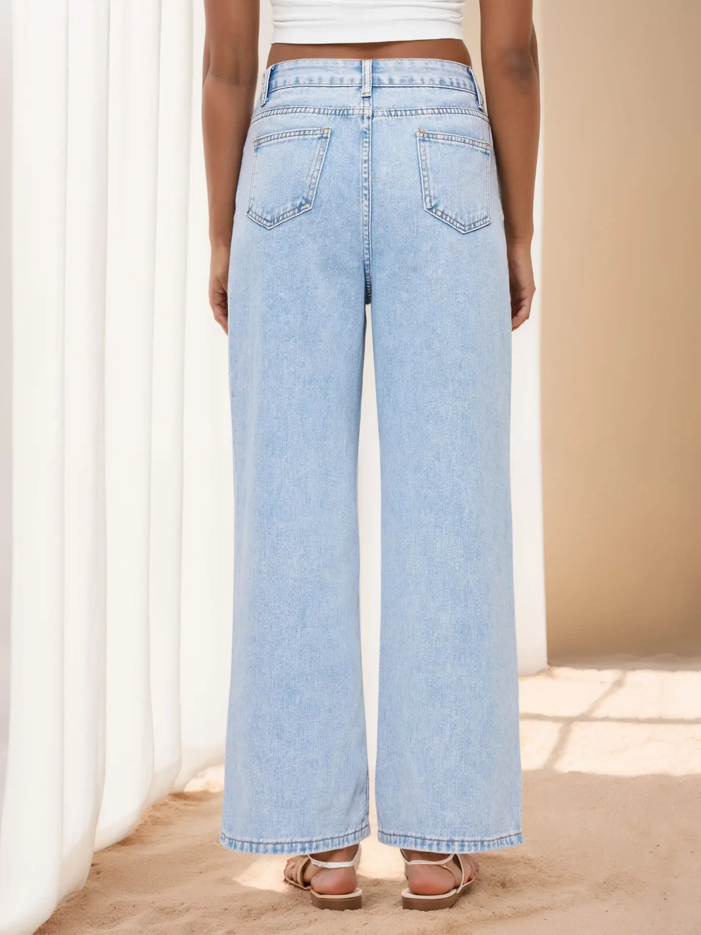 Jeans en denim pour femmes, jean uni, poche boutonnée, fermeture éclair, taille empire, pantalon droit long, ample, décontracté, printemps automne 2026