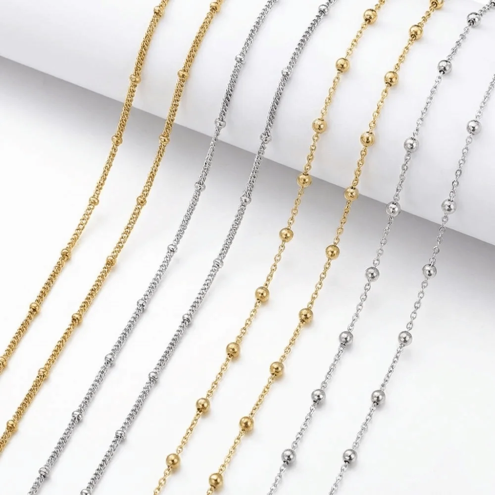 High Quaity 2Meters Side Spiral Link Chain Stainless Steel No Fade Ball Chain Spiral Link Beads Chains Jewelry DIY Making