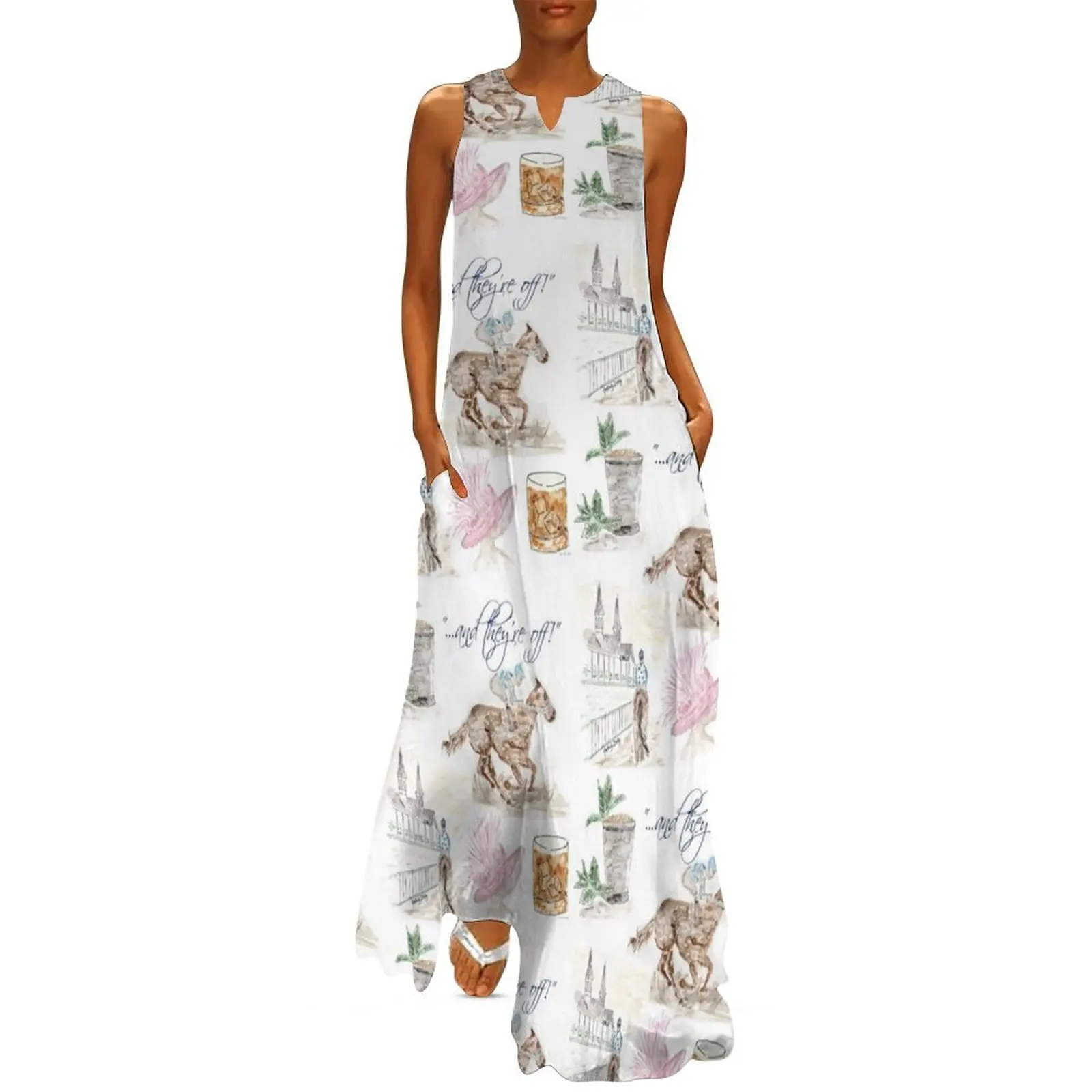 Derby dress, horse race Long Dress beach dresses dress for women summer women dress