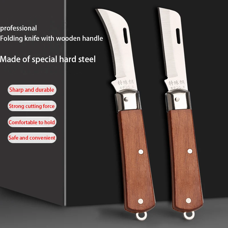 

Outdoor folding knife arbor grafting knife Multifunctional electrical knife Stainless steel straight curved blade pocket knife
