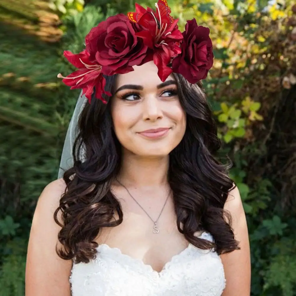 

Дизайн бабочки, искусственная роза, повязка для волос, искусственный цветок, повязка на голову с цветами ручной работы, свадебный головной убор, легкий вес