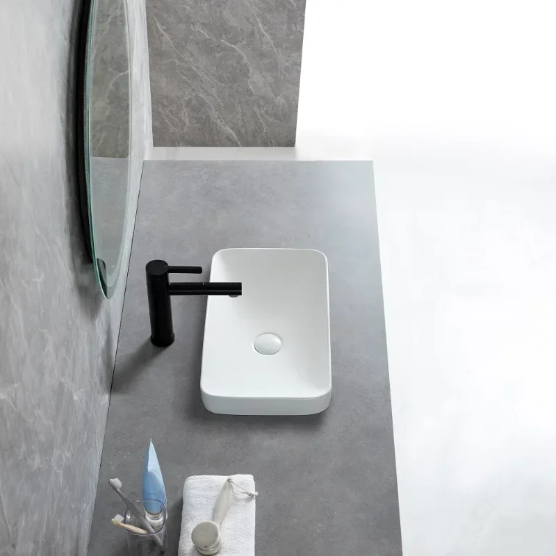 White Square Ceramic Art Countertop Sink Smooth Glaze Wash Basin Household Multi-scene Bathroom Balcony Basin