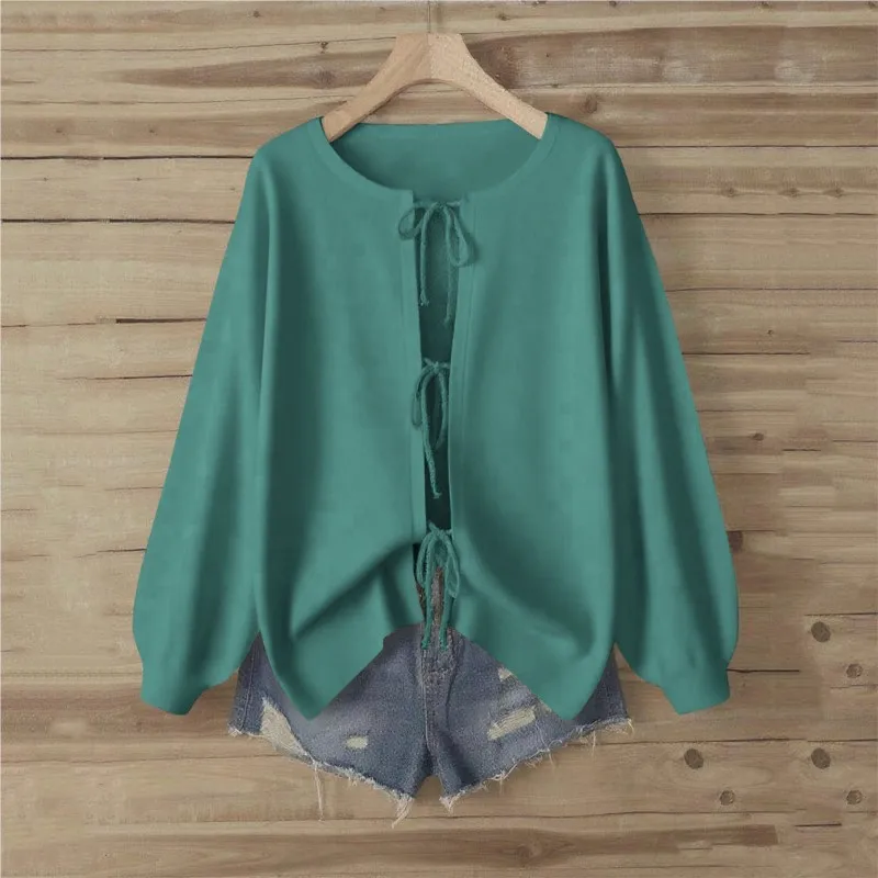 

Autumn New Lace-up Cardigan Women Knitting Top Women Outerwear Pure Color Sweater Coat 2025 Casual Long Sleeve Knitwear