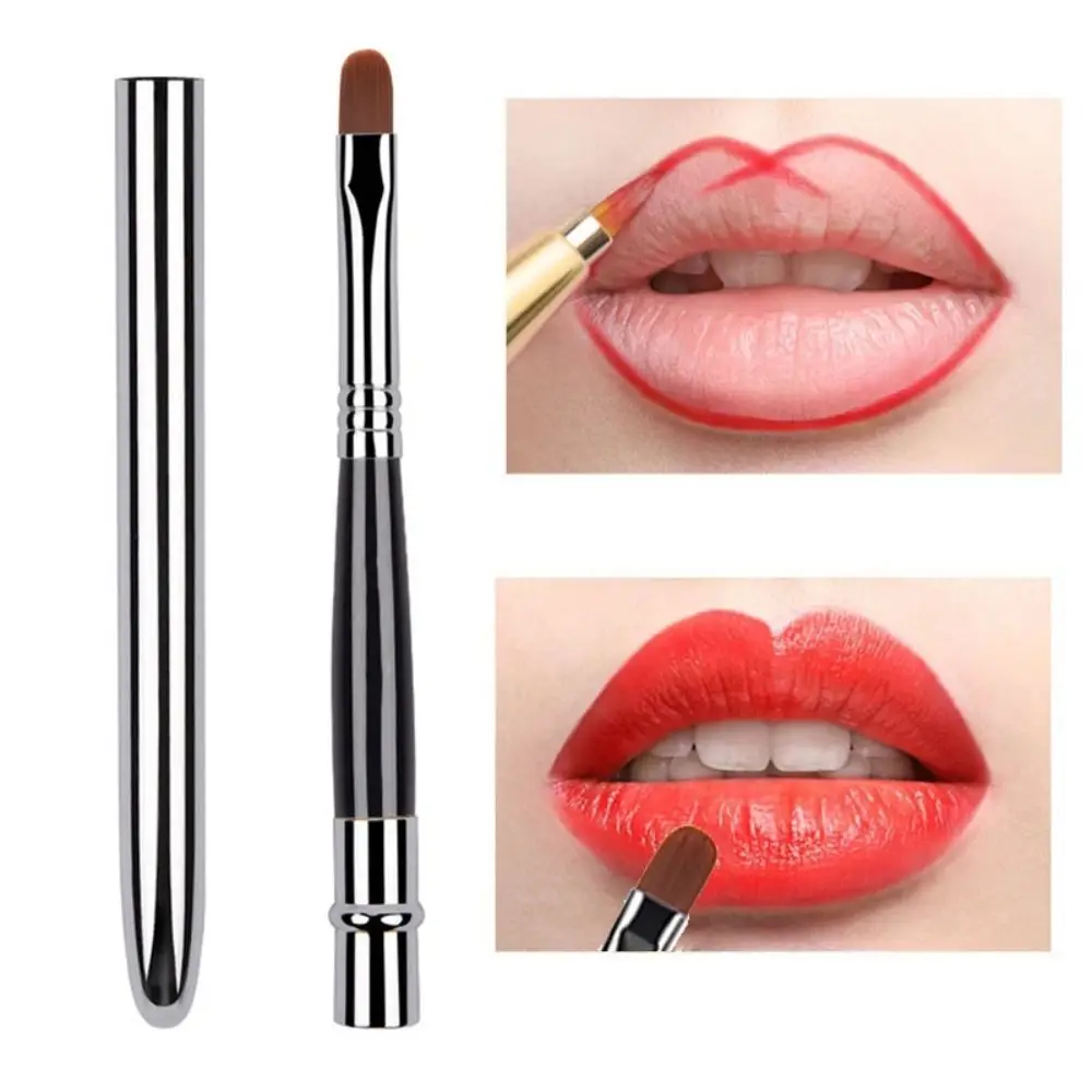 Tragbare Gold Silber Lippen Make-up Pinsel Stift Metall griff kosmetische Lip gloss Lippenstift Lip gloss Pinsel mit Schutz kappe Maquiagem