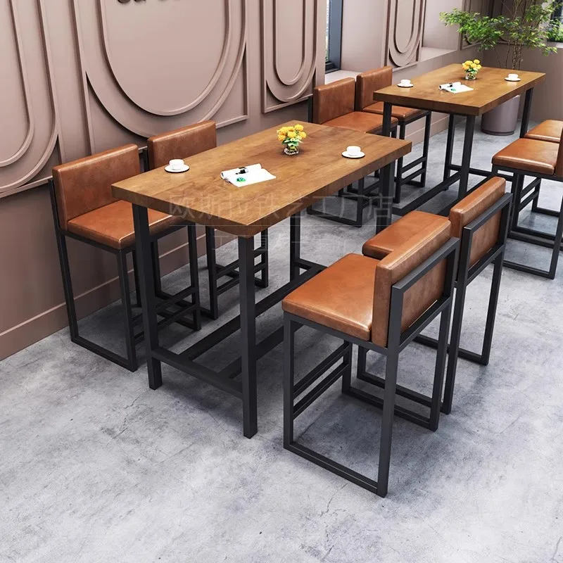Solid wood high-speed rail foot table, dining coffee tea milk shop commercial table and chair combination