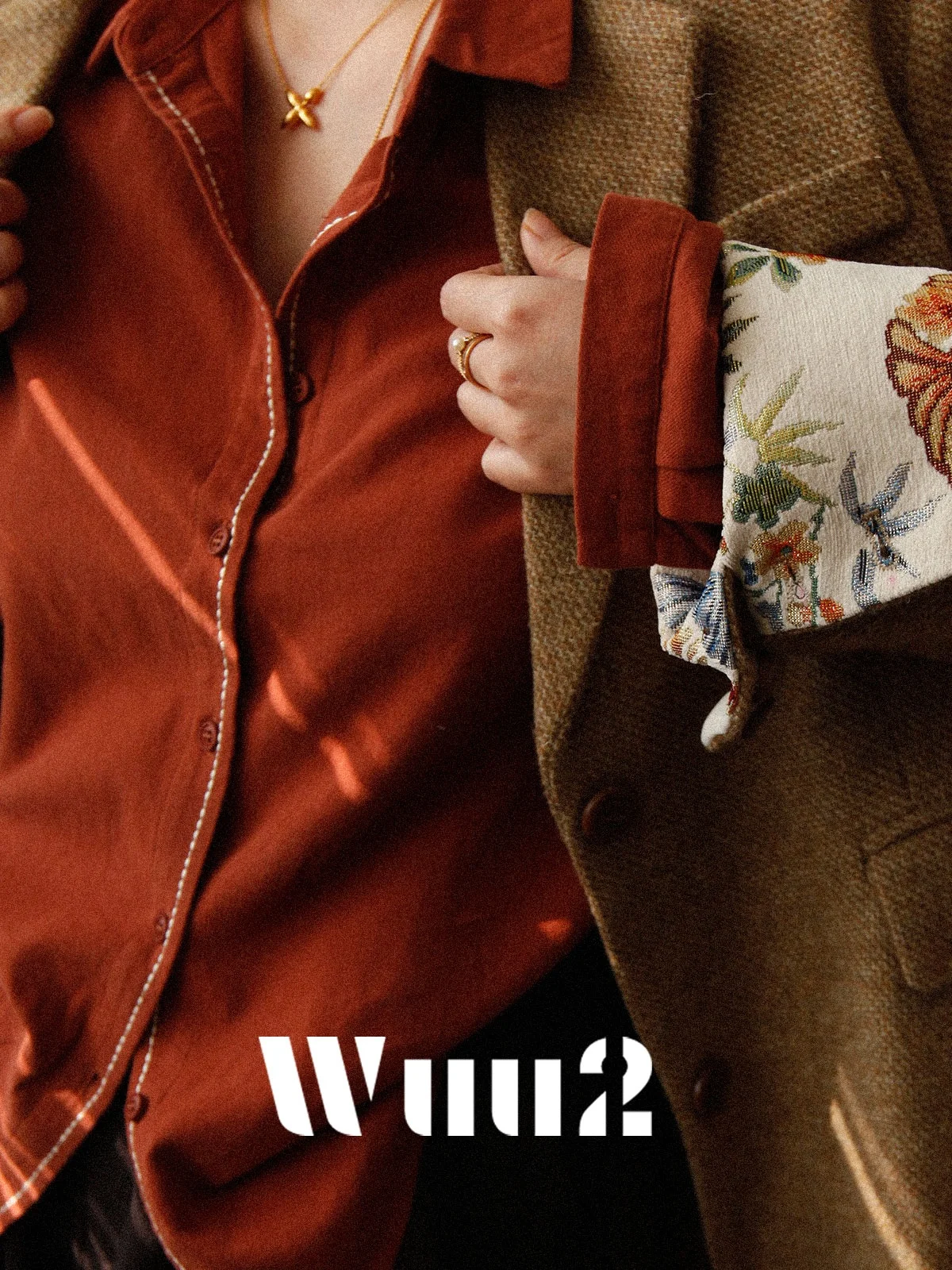 

Wuu2 корица карамель ручная сшитая линия винтажная оранжевая Fce на подкладке irt женская уникальная многослойная внутренняя одежда Brued Fini