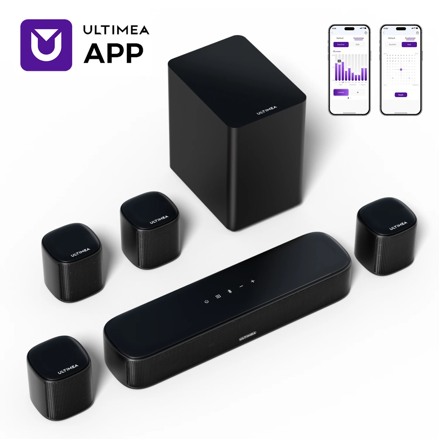 ULTIMEA 7.1ch Virtual Surround Sound Bar, Sound Bar for Smart TV with 4 Surround Speakers, Surround Sound System, App Control