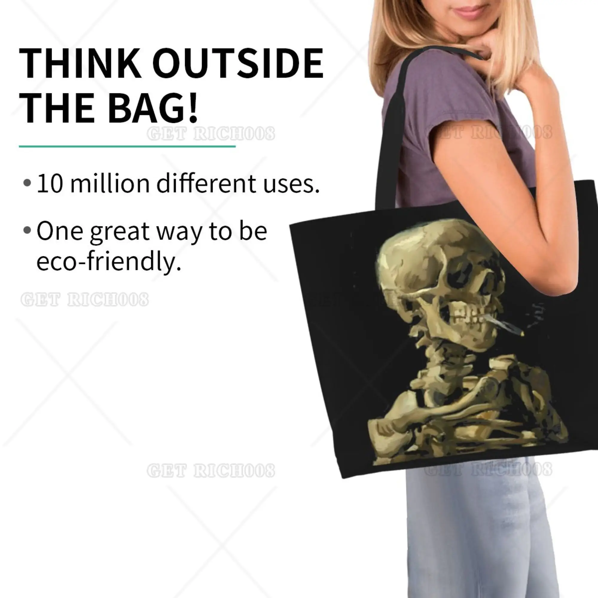 Smoke Skull Gothic Shoulder Shopping Bag for Women Men Work Outdoor Supermarket Tote Bag Reusable Shopping Bag Fashion