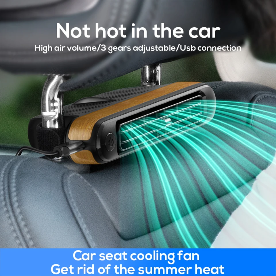 Car Seat Backrest Cooling Fan 3 Speed Adjustable USB Charged Independent Switch Reversible Mount Cool  Air for Rear Seats Fan