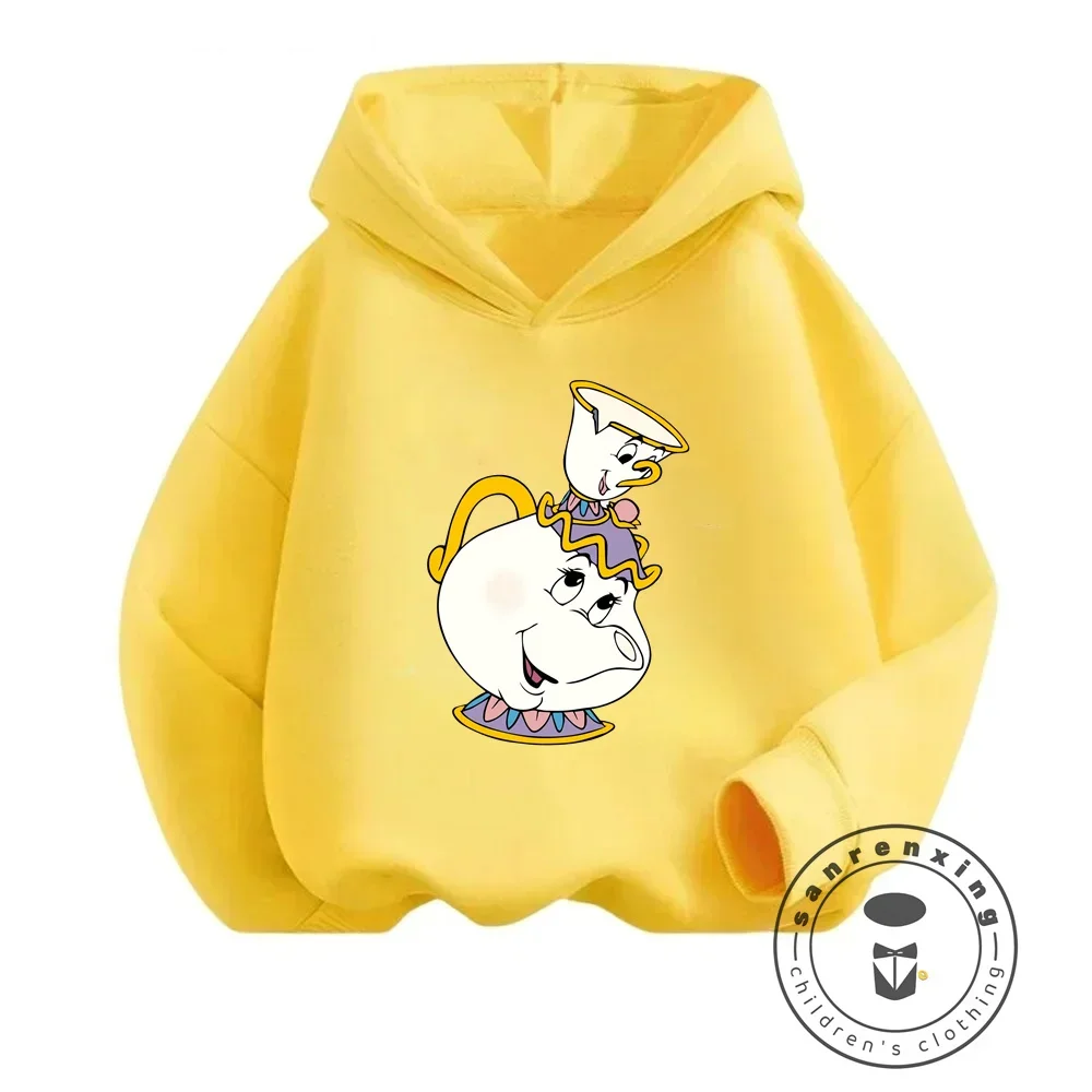 Creative Kawaii Disney Beauty and the Beast Cartoon Sweatshirts for Boys Girls Versatile Autumn Fashion Hooded Tops Casual Wear