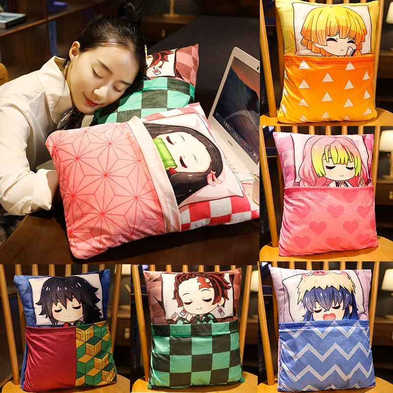 Anime  Tanjirou Nezuko Plush Pillow Doll Kimetsu No Yaiba Cartoon Stuffed Plushies Pillow Cushion Toys Cosplay Gifts