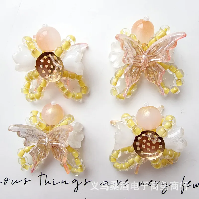 Premium Milky Yellow Beaded Butterfly Shoe Clips for Crocs Transparent Jelly Shoes Non Slip Sturdy Cute Sweet
