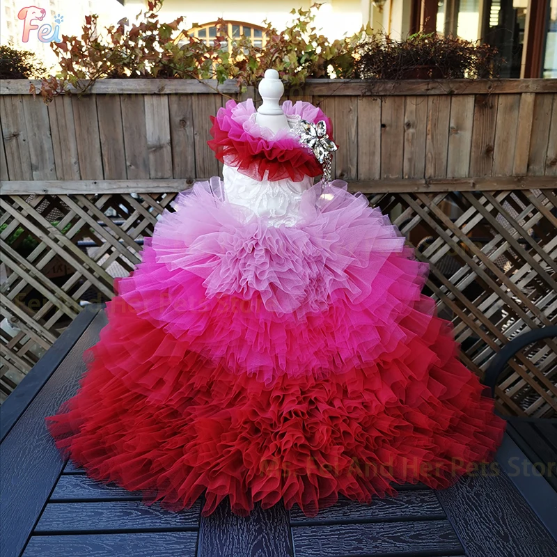 

High quality Gradient Pet Wedding Dress, Large Train Dog Gown for Small Dogs, Handmade Costume for Dog Party&Wedding Apparel
