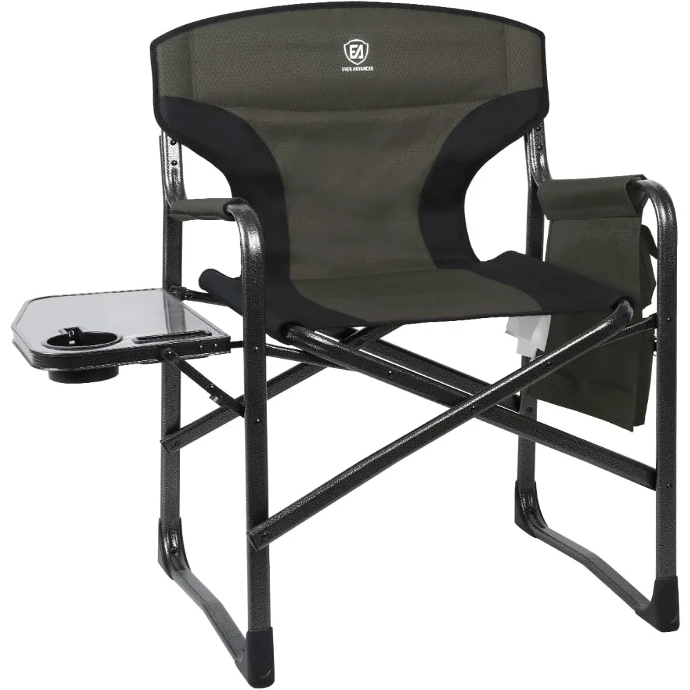 

Lightweight Folding Directors Chairs Outdoor, Aluminum Camping Chair with Side Table and Storage Pouch, Heavy Duty Supports 350
