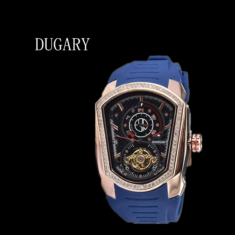 DUGARY Wine barrel fashion Automatic mechanical watch Tourbillon business Wristwatch rubber male diamond Relogio Masculino