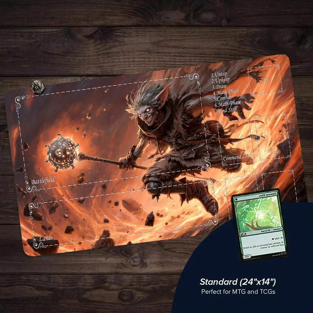 Fantasy Goblin Warrior TCG Playmat Magic Card Mat with Stitched Edge Non-Slip Durable Tabletop playmat Board Game Mat for TCG