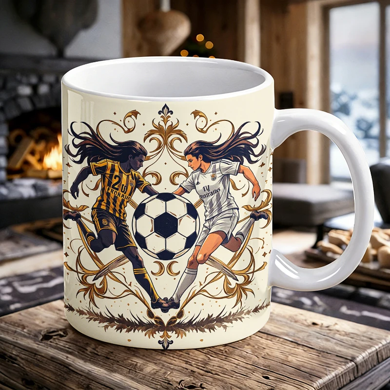 

Artistic Design Featuring Two Athletes in Motion Mug with a bottle opener function of 2026 Major Football Event